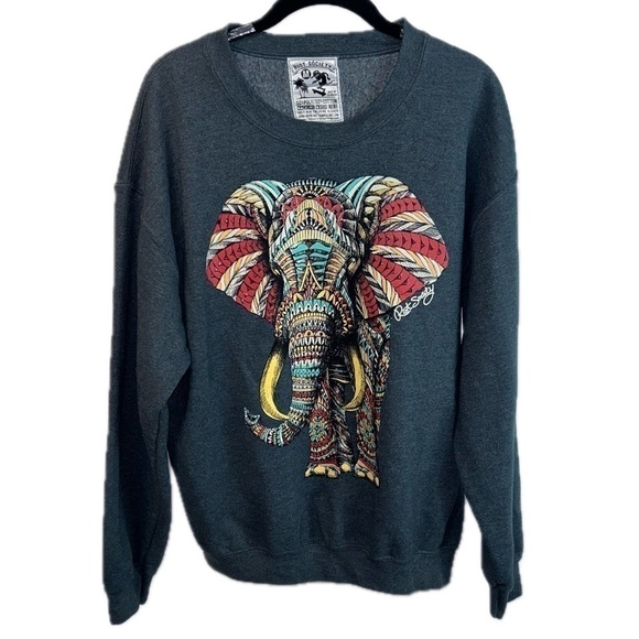 Riot Society Sweatshirt Crewneck Pullover Graphic Print Elephant Fleece Shirt - Picture 1 of 10